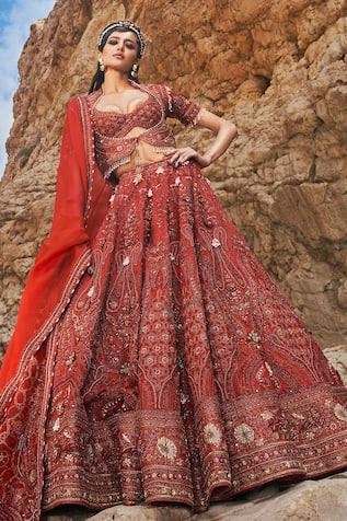 EEKSHA Elara Silk Organza Jamawar Embroidered Lehenga Set 