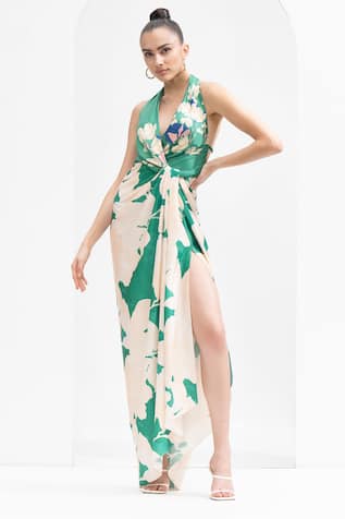 Mandira Wirk Floral Print Halter Neck Dress 