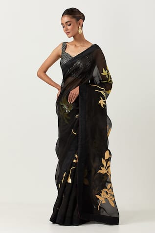 Label Earthen Jugnu Patchwork Saree With Blouse 