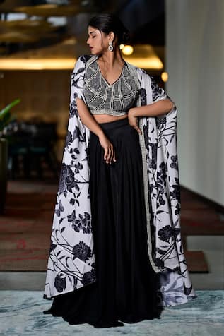 Buy Black Georgette Jacket Style Top Lehenga Choli Online - DMA12623 |  Andaaz Fashion