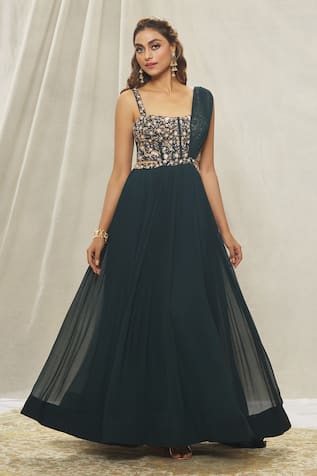 Dark blue South Indian gown | Long frock designs, Long gown design, Simple  frocks