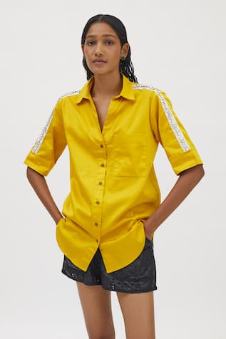 Cotton Satin Embellished Shirt 