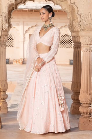 PREEVIN Blossom Jaal Embroidered Lehenga Set 