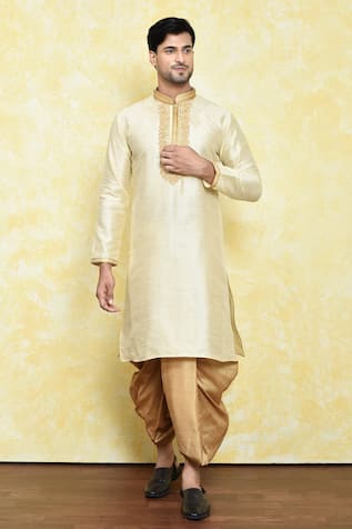 Flower Embroidered Placket Kurta Dhoti Pant Set 