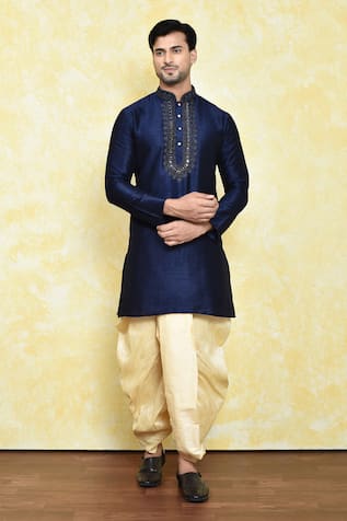 Embroidered Placket Kurta & Cream Dhoti Pant Set 