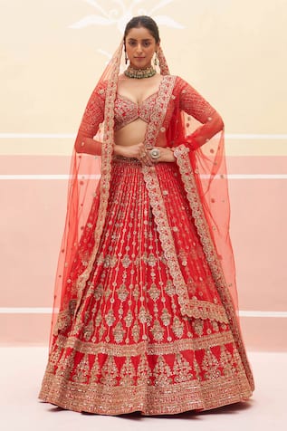 Angad Singh Floral Zardozi Embroidered Bridal Lehenga Set 