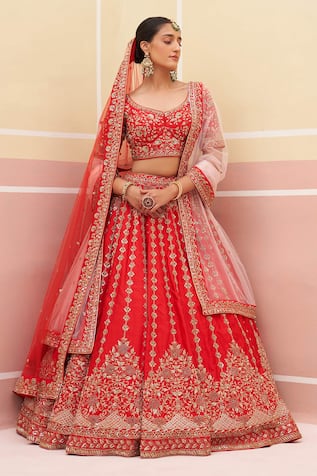 Angad Singh Floral & Stripe Embroidered Bridal Lehenga Set 