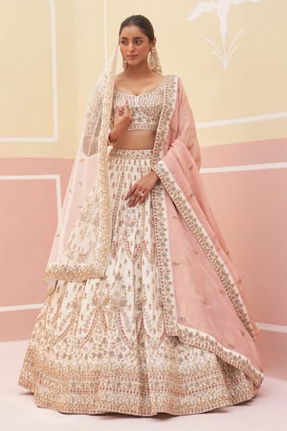 Angad Singh Zardozi & Silk Thread Embroidered Bridal Lehenga Set 