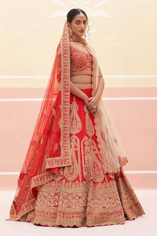 Angad Singh Vintage Pattern Zardozi Embroidered Bridal Lehenga Set 