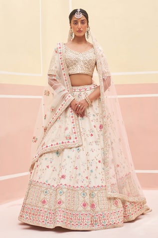 Angad Singh Floral Silk Thread Embroidered Bridal Lehenga Set 