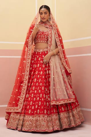 Angad Singh Floral Pattern Zardozi Embroidered Bridal Lehenga Set 