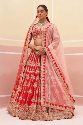 Angad Singh Vintage Stripe Pattern Embroidered Bridal Lehenga Set 