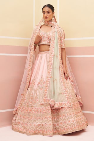 Angad Singh Silk Thread & Sequin Embroidered Bridal Lehenga Set 