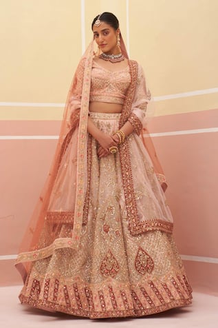 Angad Singh Vintage Applique Embroidered Bridal Lehenga Set 