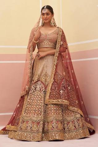 Angad Singh Mughal Applique Embroidered Bridal Lehenga Set 