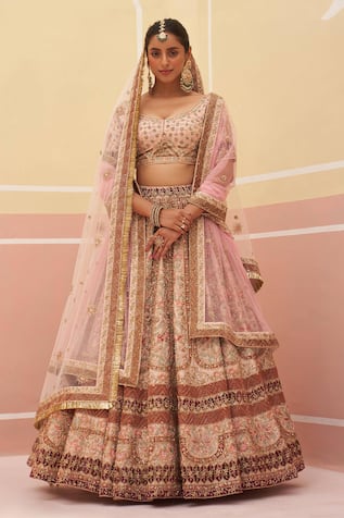 Angad Singh Floral Applique Embroidered Bridal Lehenga Set 