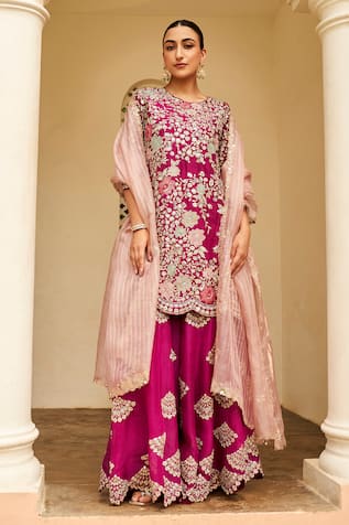 Osaa by Adarsh Floral Bloom Embroidered Kurta Sharara Set 