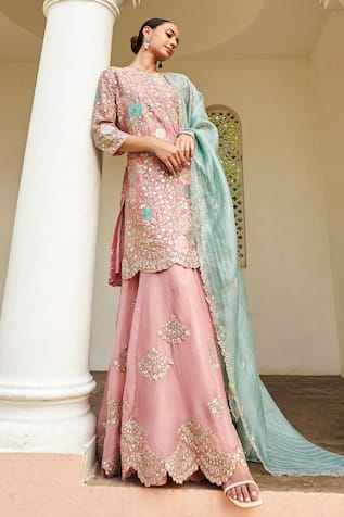 Osaa by Adarsh Floral Vine Zardozi Embroidered Kurta Sharara Set 