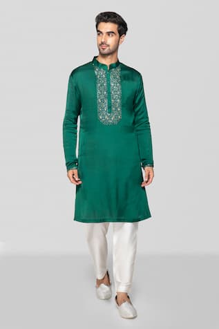 Sanjev Marwaaha Crystal Embroidered Placket Kurta With Pant 