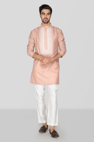 Sanjev Marwaaha Geometric Handblock Print Kurta With Pant 