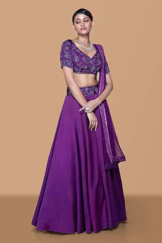 Sanjev Marwaaha Bead Embroidered Blouse Lehenga Set 