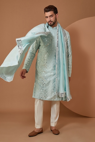 Buy Blue Silk Printed Floral Raglan Sleeve Kurta Set For Men by Agape  Online at Aza Fashions.