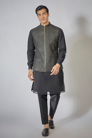 Abstract Sequin Embroidered Bundi Set For Kids