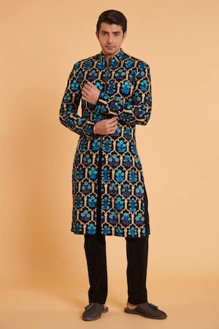 Floral Bouquet Embroidered Sherwani With Pant 