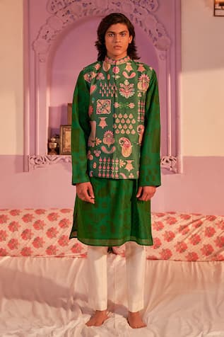 Siddhartha Bansal Chanderi Paisley Print Kurta With Pant 