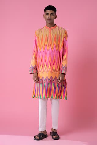 Siddhartha Bansal Chevron Print Kurta With Pant 