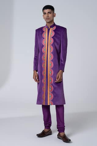 Siddhartha Bansal Suede Velvet Sherwani With Churidar 