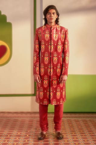 Siddhartha Bansal Floral Print Sherwani With Churidar 