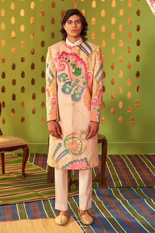 Siddhartha Bansal Floral Abstract Print Sherwani With Churidar 