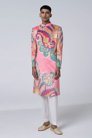 Siddhartha Bansal Abstract Floral Print Sherwani With Churidar 