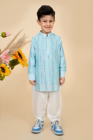 Little Boys Closet Mirror Vine Embroidered Kurta With Pyjama 
