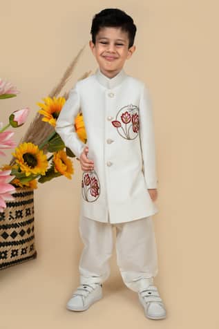 Little Boys Closet Lotus Embroidered Sherwani With Pyjama 