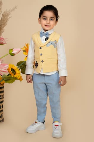 Little Boys Closet Gingham Checkered & Gamer Embroidered Waistcoat Pant Set 