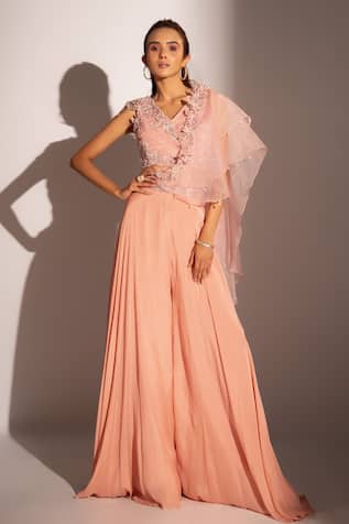 Layla Pre-Draped Embroidered Pant Saree With Blouse 