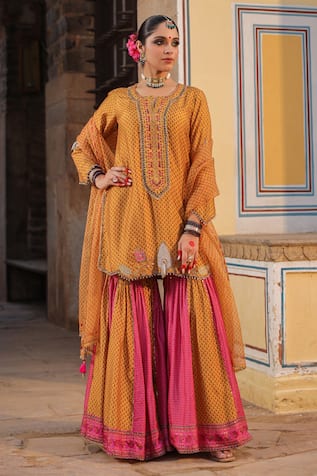 Label Niti Bothra Tikki & Pearl Work Kurta Sharara Set 