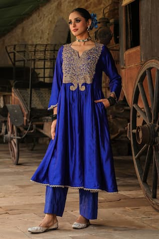 Label Niti Bothra Resham Embroidered Yoke Anarkali With Palazzo 