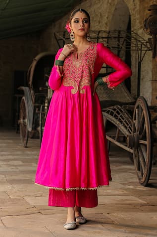 Label Niti Bothra Flower Embroidered Yoke Anarkali With Palazzo 