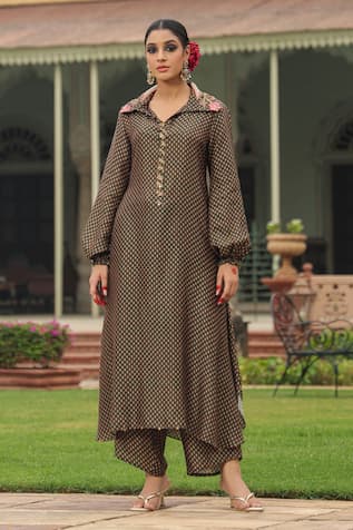 Label Niti Bothra Silk Printed Asymmetric Kurta & Palazzo Set 