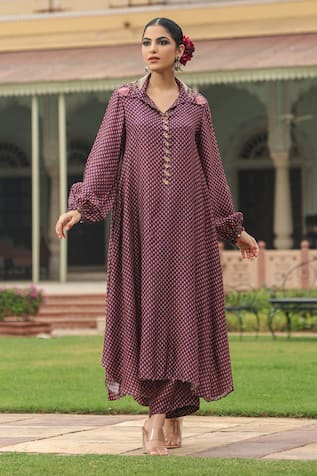 Label Niti Bothra Printed Silk Asymmetric Kurta & Palazzo Set 