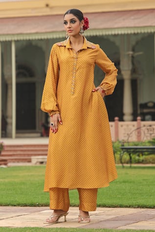 Label Niti Bothra Printed Asymmetric Silk Kurta & Palazzo Set 