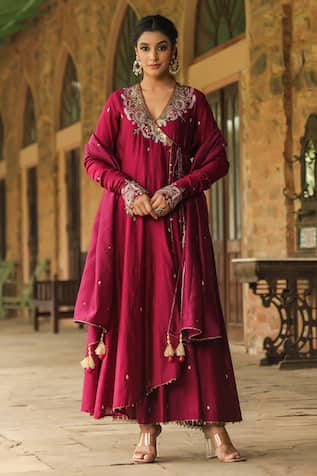 Label Niti Bothra Zardozi Embroidered Angarakha Anarkali Palazzo Set 