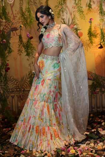 Aayushi Maniar Lily Floral Print Tiered Lehenga Set 
