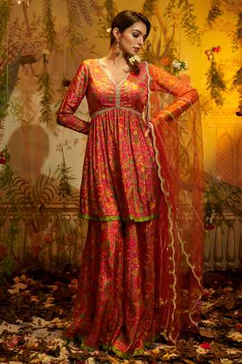 Aayushi Maniar Saavni Floral Print Anarkali Gharara Set 