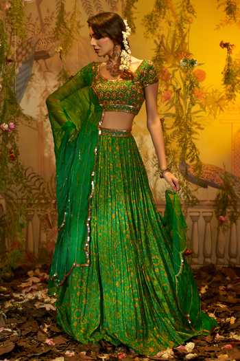 Aayushi Maniar Neem Floral Print Pleated Lehenga Set 