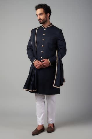 Embroidered Collar Sherwani Pant Set For Kids