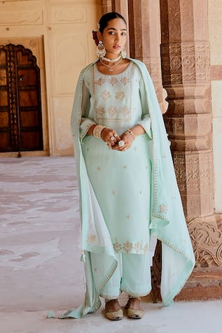 KARAJ JAIPUR Dori Embroidered Kurta Pant Set 